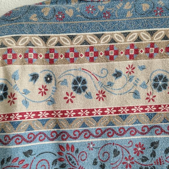 Vivaldi Large Floral Southwestern Blue Red Denim Blazer Jacket Shoulder Pad Vtg - Picture 8 of 9